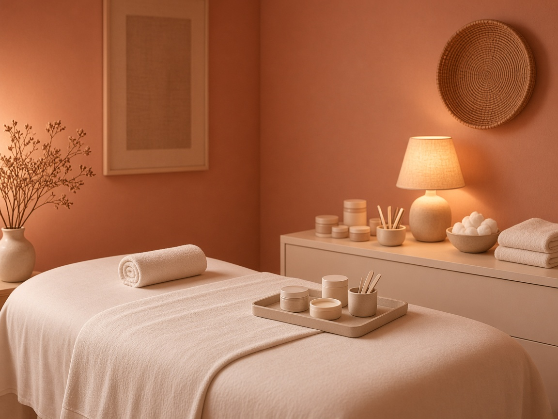 Waxing station with warm lamp light